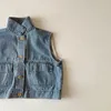 Vestes de printemps et d'automne pour enfants, vêtements pour garçons et filles, gilet en Denim lavé, sans manches, pour petits et moyens enfants