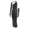 Casual Dresses Asymmetric Pu Leather Dress Club Party Gloves Sleeve Midi Autumn Sexiga backless Outfits For Women Vestido