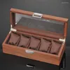 Watch Boxes Wood Box Vintage Storage Case 5 Slots Wrist Watches Display Holder Portable Organizer Accessory Gift For Men