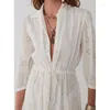 Casual Dresses 2023 Vintage Style Maxi Dress Hollow Out Romantic Cotton White Button Down Brodery Hook Mujer