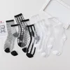 Women Socks Summer Black White Thin Transparent Striped Plaid Cute Sock Ins Personalized Korean Women's