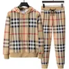 Autumn Winter High-end Classic Brand Plaid Hooded Men and Women Striped Long-sleeved Couple Casual Suit