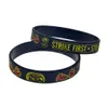 1PC Strike First Strike Hard No Mercy Silicone Wristband Classic Decoration Logo Black Adult Size249R
