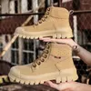 Stövlar högkvalitativ retro för män Bekvämt äkta läderarbete LACE-UP FACLE Casual High-Top Safety Shoes