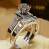 Kryształowy biały okrągły pierścień luksus 925 Srebrny pierścionek zaręczynowy Vintage ślubne weselne dla kobiet 305W