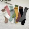 Crianças Meias Ruffle Crianças Joelho Meias Altas Bebê Meninas Crianças Longo Algodão Macio Sock Sólido Lace Flor Crianças Uniforme Escolar Princesa Socken 231025