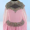 Różowa sukienka z szyfonu dla nastolatków juniorów 2022 Cape High Neck Bling Crystals Długość imprezowa suknia imprezowa dla małej dziewczynki Zippe1759514