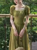 Basic Casual Dresses Green Korean Style Elegant Party Women Bubble Sleeve France Vintage One-piece Dress Retro Fairy Summer 2023 YQ231025