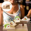 Dekorativa figurer roterande sushi tallriksbricka party serverar tallrik mat kaka dekoration sashimi rätter båt tillbehör trä mellanmål