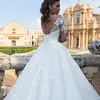 illusion White/Ivory Wedding Dresses 2024 Elegant Long Sleeves Appliques Lace Elegant Bride Dress Princess Tulle Wedding Gowns