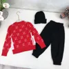 Luxury autumn suit for baby Mushroom pattern kids Tracksuits Size 100-160 logo jacquard sweater trousers and knit cap Oct25