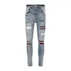 Designer jean amiiris jeans maschile moda nuovo pannello di caffè blu ginocchiera maschile slim fit elastic pants Trend viola t1kw