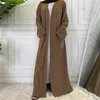 Ethnic Clothing Middle East Fashion Pocket Brown Pearls Front Open Abaya Dubai Kaftan Caftan Turkish Islamic Muslim For Women Maxi Robe