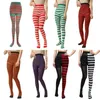 Women Socks Christmas Halloween Striped Full Length Tights Contrast Color Patchwork Stocking