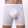 Cuecas alongar boxers homens roupa interior sem costura gelo seda mens u convexo bolsa boxer shorts masculino meados de cintura calcinha longa perna