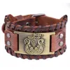 Charm armband trendiga nordiska odin triangel piratfartyg armband viking herr mode läder vävt tillbehör party smycken296w