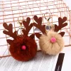 New Creative Christmas Reindeer Antler Keychains for Women Hair Ball Key Chains Rings Cute Trinket Bag Pendant Keyring Jewelry