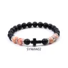 8 mm gematteerde kralen natuursteen rozenkwarts tijgeroog kruisarmband heren dames yoga healing balansarmband