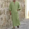 Chemises décontractées pour hommes 2YK Vêtements à manches longues Mode Col V Poche Robe arabe Simple Lâche Couleur Solide Pulls Streetwear