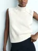 女性用セーター2023女性ソリッドニットセーターベスト秋のファッションノースリーブネックプルオーバーシンプルな因果ソフトビンテージトップ