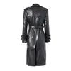 Abrigos largos de piel sintética para mujer, diseño de lujo, con doble botonadura, color negro, de piel sintética, para mujer, gabardina de calle de calidad con cinturón 231025