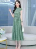 Podstawowe sukienki swobodne 2023 Summer Women Midi Green Floral Sukienka Chifon Bodycon Evening Korean Fashion Elegancka Long Beach Party Nowa w YQ231025