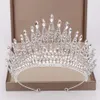 Trendy Silber Farbe Strass Kristall Königin Große Krone Braut Hochzeit Tiara Frauen Schönheitswettbewerb Braut Haarschmuck Schmuck M292F