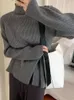 女性のセーター女性ピュピア秋のファッションシンプルスリットスリットレディースセーターハーフハイカラーニットウェアアプリコット長袖ブラウス