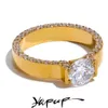 Anéis de banda Yhpup Luxo Bling AAA Cubic Zirconia Aço Inoxidável Moda Anel de Casamento Mulheres Alta Qualidade Exquisite Aniversário Jóias Presente 231025