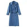 Dames Trenchcoats Blauw Denim Voor Dames Herfst Double Breasted Overjas Vrouw 2023 Lange Mouw Streetwear
