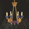 Lustres Europeu Barroco Antigo Latão Dourado LED Lâmpada Pingente Decoração Interior Iluminação de Teto Alto Francês Luxo Cobre Vela Candelabro