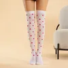 Women Socks Halloween Funny Christmas Black Lolita randiga Bow Gifts Sexig lår Hög nylon Långa strumpor Söt över knä