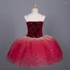 Bühnenkleidung Blingbing Rot Farbe Mädchen Kleid Kinder Kostüm Ballett Tutu Rock mit verstellbaren Trägern Ballerina Trikot