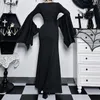 Casual Kleider Rosetic Halloween Goth Mode Frauen Kleid Lange Flare Ärmel Rundhals Schlank Pullover Gothic Stil Schwarz Damen Für herbst