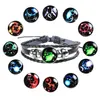12 constelações céu estrelado pulseira de couro artesanal pulseiras luminosas vidro do zodíaco charme pulseira para presente de natal s274j