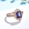 Cluster Rings 585 Rose Gold 2CT Lab Grown Alexandrite Gemstone Ring For Women 925 Sterling Silver Emerald Cut Christmas Gift1993