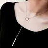 Hängen 925 Sterling Silver Sweater Chain Long Necklace For Women Multi-Layer Open Choker Strip Hanging Hoop Circle