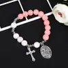 Charmarmband Cross Armband Men Glass Beaded Rosary Women White Crystal Jewelry Ladies Christmas