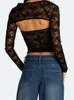 Kvinnors blusar 2 -stycken Set Women Blus Sheer Lace Tube Tops Långärmad skuldra Crop Summer Fall Retro Sexiga skjortor