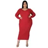 Wsfec – robe de grande taille pour femmes, vêtements de couleur unie, manches longues, côtelée, moulante, Sexy, élégante, robe de soirée, vente en gros, L-5XL, 2023