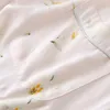 Pijamas femininos 2023 amarelo doce cetim impressão pijama para mulheres manga curta calças ternos viscose conjunto de duas peças outono