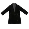 Kvinnors kostymer blazers vårens höst sammetjacka med skärmar kvinnliga notched ytterkläder kontor damer löst svart blazer 231025