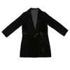 Abiti da donna Blazer Primavera Autunno Giacca di velluto con fasce Capispalla femminile con intaglio Capispalla da ufficio Cappotto da donna allentato Blazer nero 231025