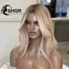Ombre Blonde Short Wave Human Hair Wig For Women 13X4 Lace Frontal Wig Pre-Plucked Synthetic Closure Wigs Natural Hairline