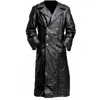 Men's Trench Coats Long Cool Waterproof Black Pu Leather Coat Men Double Breasted Outerwear Winter Autumn Warm Windbreaker