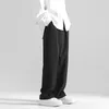 Men's Pants Wide Leg Man Suit Loose Ice Silk Korean Style Straight Trousers Solid Color Slim Fit Black M-5xl