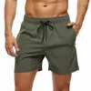 Shorts masculinos de cor sólida, calções de banho elásticos, secagem rápida, praia com bolsos com zíper e forro de malha, esporte para homens