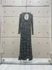 Vestidos casuais sexy recorte volta plissado vestido longo ativo floral impresso viscose fibra em torno do pescoço manga mulheres 2023 outono