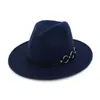 Boinas Fedora Hat Hombres Mujeres Cinturón de cuero negro Decoración Sombreros de fieltro Mezcla de lana artificial Simple Wide Wedding Party Bowler