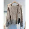 Kvinnors stickor elegant paljett stickad hoodied cardigan kvinnor förlorar långärmad stickad kappa 2023 Autumn Winter Fashion Office Lady Tops